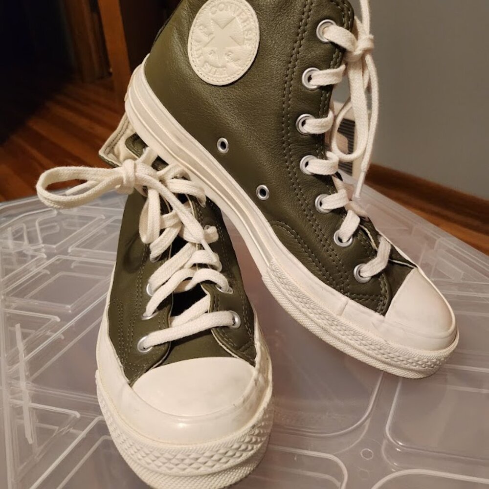 W Size 8 Converse Chuck Taylor All Star Lift Platform Green Leather EU39